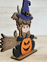 Load image into Gallery viewer, Standing Halloween Highland File SVG, Pumpkin, Witch, Jack-o-lantern, Farm, Tiered Tray Glowforge, LuckyHeartDesignsCo
