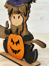 Load image into Gallery viewer, Standing Halloween Highland File SVG, Pumpkin, Witch, Jack-o-lantern, Farm, Tiered Tray Glowforge, LuckyHeartDesignsCo