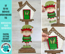 Load image into Gallery viewer, Elf for the Birdhouse Interchangeable File SVG, Ornaments, Santa, Tree Seasonal, Holiday Shapes, Glowforge, Laser, LuckyHeartDesignsCo