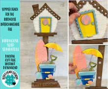 Load image into Gallery viewer, Summer Beach for the Birdhouse Interchangeable File SVG, Shells, Glowforge, Summer, Surf, Umbrella, Seasonal, Holiday, LuckyHeartDesignsCo