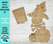 Load image into Gallery viewer, Halloween for the Birdhouse Interchangeable File SVG, Glowforge, Pumpkin Trick or Treat, Ghost Seasonal, Holiday Shapes, LuckyHeartDesignsCo