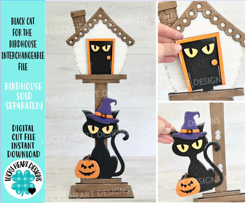 Black Cat for the Birdhouse Interchangeable File SVG, Glowforge, Pumpkin Trick or Treat, Ghost Seasonal, Holiday Shapes, LuckyHeartDesignsCo