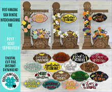Load image into Gallery viewer, Post Hanging Sign Bundle Interchangeable File SVG, Glowforge, Seasonal, Holiday Shapes, Christmas, LuckyHeartDesignsCo
