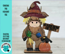 Load image into Gallery viewer, Standing Fall Highland File SVG, Pumpkin, Scarecrow, Crow, Farm, Tiered Tray Glowforge, LuckyHeartDesignsCo