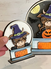 Load image into Gallery viewer, Highland Cow Witch Snow Globe Interchangeable File SVG, TINY Glowforge, Pumpkin Fall, Halloween, Trick Or Treat, LuckyHeartDesignsCo