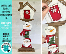 Load image into Gallery viewer, Snowman Santa for the Birdhouse Interchangeable File SVG, Frosty, Christmas, Tree Seasonal, Holiday Shapes, Glowforge, LuckyHeartDesignsCo