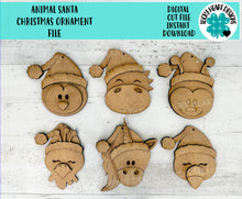 Load image into Gallery viewer, Animal Santa Ornament File SVG, Glowforge, Penguin, Dinosaur, Bee, Peacock, Unicorn, Flamingo, Baby Christmas, LuckyHeartDesignsCo