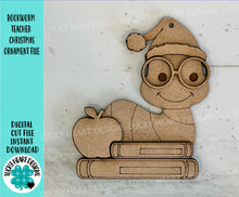 Load image into Gallery viewer, Bookworm Teacher Christmas Ornament File SVG, Glowforge Teacher Gift, Apple, School, Classroom, LuckyHeartDesignsCo