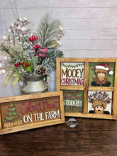 Load image into Gallery viewer, Highland Christmas Interchangeable Leaning Sign File SVG, Cow Farm Tree, Glowforge, Santa, LuckyHeartDesignsCO