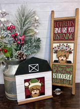 Load image into Gallery viewer, Highland Christmas Interchangeable Leaning Sign File SVG, Cow Farm Tree, Glowforge, Santa, LuckyHeartDesignsCO