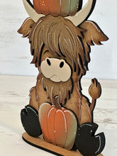 Load image into Gallery viewer, Highland Fall Standing Pumpkin File SVG, Pumpkin, Leaves, Autumn, Farm, Tiered Tray Glowforge, LuckyHeartDesignsCo