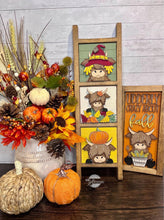 Load image into Gallery viewer, Highland Fall Interchangeable Leaning Sign File SVG, Glowforge, Farm, Cow, Scarecrow, Pumpkin, Leaves, Leaf, Autumn, LuckyHeartDesignsCo