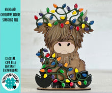 Load image into Gallery viewer, Highland Christmas Lights Standing File SVG, Cow, Holiday, Tree, Ornament, Farm, Tiered Tray Glowforge, LuckyHeartDesignsCo