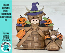 Load image into Gallery viewer, Highland Halloween For The Flower Basket Interchangeable File SVG, TINY Witch, Candy, Cow, Farm, Tiered Tray, Glowforge, LuckyHeartDesignsCo