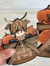 Load image into Gallery viewer, Highland Fall For The Flower Basket Interchangeable File SVG, TINY Leaves Leaf Pumpkin Cow Farm, Tiered Tray, Glowforge, LuckyHeartDesignsCo