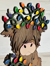 Load image into Gallery viewer, Highland Christmas Lights Standing File SVG, Cow, Holiday, Tree, Ornament, Farm, Tiered Tray Glowforge, LuckyHeartDesignsCo