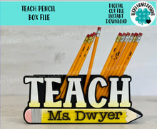 Load image into Gallery viewer, Teach Pencil Box File SVG, Glowforge School, Apple, Gift, Teacher, LuckyHeartDesignsCo