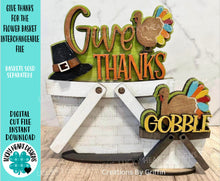 Load image into Gallery viewer, Give Thanks For The Flower Basket Interchangeable File SVG, TINY Thanksgiving Turkey Gobble Fall Tiered Tray, Glowforge, LuckyHeartDesignsCo