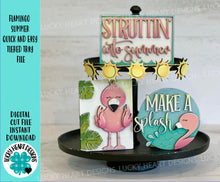 Load image into Gallery viewer, Flamingo Summer Quick and Easy Tiered Tray File SVG, Sun, Pool, Tropical, Beach Tier Tray Glowforge, LuckyHeartDesignsCo