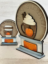 Load image into Gallery viewer, Pumpkin Spice Fall Snow Globe Interchangeable File SVG, TINY, Glowforge Pumpkin, Coffee, Tiered Tray LuckyHeartDesignsCo
