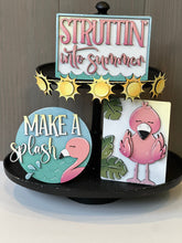 Load image into Gallery viewer, Flamingo Summer Quick and Easy Tiered Tray File SVG, Sun, Pool, Tropical, Beach Tier Tray Glowforge, LuckyHeartDesignsCo