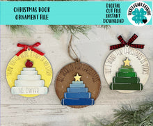 Load image into Gallery viewer, Christmas Book Ornament File SVG, Glowforge Teacher Gift, Apple, School, Classroom, Reading, LuckyHeartDesignsCo