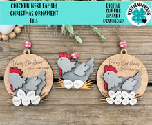 Load image into Gallery viewer, Chicken Nest Family Christmas Ornament File SVG, Glowforge, Coop, Personalized, Names, LuckyHeartDesignsCo