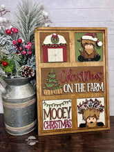 Load image into Gallery viewer, Highland Christmas Interchangeable Leaning Sign File SVG, Cow Farm Tree, Glowforge, Santa, LuckyHeartDesignsCO