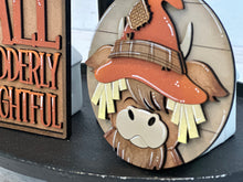 Load image into Gallery viewer, Highland Fall Quick and Easy Tiered Tray File SVG, Glowforge Farm, Cow, Pumpkin, Leaves, Leaf, Fall, LuckyHeartDesignsCo