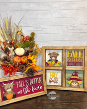 Load image into Gallery viewer, Highland Fall Interchangeable Leaning Sign File SVG, Glowforge, Farm, Cow, Scarecrow, Pumpkin, Leaves, Leaf, Autumn, LuckyHeartDesignsCo