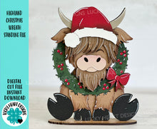 Load image into Gallery viewer, Highland Christmas Wreath Standing File SVG, Cow, Holiday, Tree, Ornament, Farm, Tiered Tray Glowforge, LuckyHeartDesignsCo