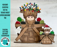 Load image into Gallery viewer, Highland Christmas For The Flower Basket Interchangeable File SVG (Original and TINY) Santa Christmas Cow Farm Glowforge LuckyHeartDesignsCo