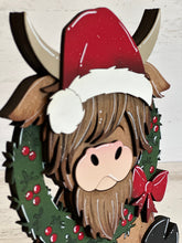 Load image into Gallery viewer, Highland Christmas Wreath Standing File SVG, Cow, Holiday, Tree, Ornament, Farm, Tiered Tray Glowforge, LuckyHeartDesignsCo