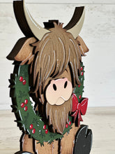 Load image into Gallery viewer, Highland Christmas Wreath Standing File SVG, Cow, Holiday, Tree, Ornament, Farm, Tiered Tray Glowforge, LuckyHeartDesignsCo
