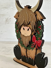 Load image into Gallery viewer, Highland Christmas Wreath Standing File SVG, Cow, Holiday, Tree, Ornament, Farm, Tiered Tray Glowforge, LuckyHeartDesignsCo