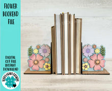 Load image into Gallery viewer, Flower Bookend File SVG, Glowforge, Reading, Books, Library, School, Home, Plants, Spring, Mother's Day, Floral, LuckyHeartDesignsCo