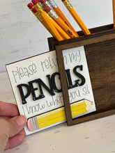 Load image into Gallery viewer, Teacher Pencil Interchangeable leaning sign File SVG, Glowforge School, Apple, Bee, School Gift, LuckyHeartDesignsCo