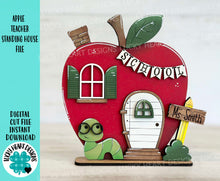 Load image into Gallery viewer, Apple Teacher Standing House File SVG, Apple, Pencil, Classroom, Pencil, Bookworm, Gift, Tiered Tray Glowforge, LuckyHeartDesignsCo