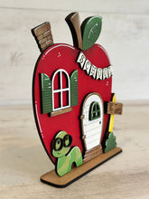 Load image into Gallery viewer, Apple Teacher Standing House File SVG, Apple, Pencil, Classroom, Pencil, Bookworm, Gift, Tiered Tray Glowforge, LuckyHeartDesignsCo