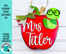 Load image into Gallery viewer, Apple Bookworm Teacher Door Hanger File SVG, Reading Glowforge, School, Classroom Sign, LuckyHeartDesignsCo