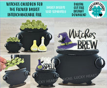 Load image into Gallery viewer, Witches Cauldron For The Flower Basket Interchangeable File SVG, TINY Halloween, Bat, Potion, Pumpkin, Glowforge, LuckyHeartDesignsCo