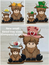 Load image into Gallery viewer, Small Highland Cow Animal Hats Interchangeable File SVG, Seasonal, Holiday, Christmas, Fall, Farm Tiered Tray Glowforge, LuckyHeartDesignsCo