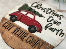 Load image into Gallery viewer, Tree Car Christmas Sign File SVG, Holiday Glowforge, Farmhouse, Truck, Rustic, Door Hanger, LuckyHeartDesignsCo