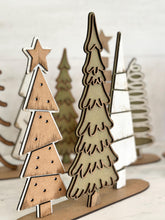 Load image into Gallery viewer, Farmhouse Christmas Tree Standing File SVG, Christmas mantle decor, Centerpiece, glowforge, LuckyHeartDesignsCo