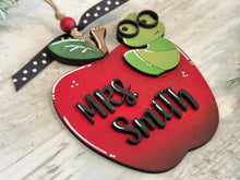 Load image into Gallery viewer, Apple Bookworm Teacher Christmas Ornament File SVG, Glowforge Teacher Gift, Apple, School, Classroom, LuckyHeartDesignsCo