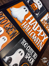 Load image into Gallery viewer, Ghost Interchangeable Leaning Sign File SVG, Glowforge Tiered Tray, Halloween, Boo, Trick or Treat, LuckyHeartDesignsCo