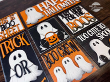 Load image into Gallery viewer, Ghost Interchangeable Leaning Sign File SVG, Glowforge Tiered Tray, Halloween, Boo, Trick or Treat, LuckyHeartDesignsCo