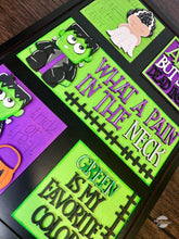 Load image into Gallery viewer, Frankenstein Halloween Interchangeable Leaning Sign File SVG, Trick or Treat, Monster, Glowforge Tiered Tray, LuckyHeartDesignsCo