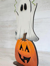Load image into Gallery viewer, Ghost Pumpkin Candy Corn Standing File SVG, Witch, Jack-o-lantern, Halloween, Trick Or Treat Tiered Tray Glowforge, LuckyHeartDesignsCo
