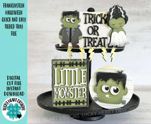 Load image into Gallery viewer, Frankenstein Halloween Quick and Easy Tiered Tray File SVG, Monster, Pumpkin, Jackolantern, Glowforge Tier Tray, LuckyHeartDesignsCO